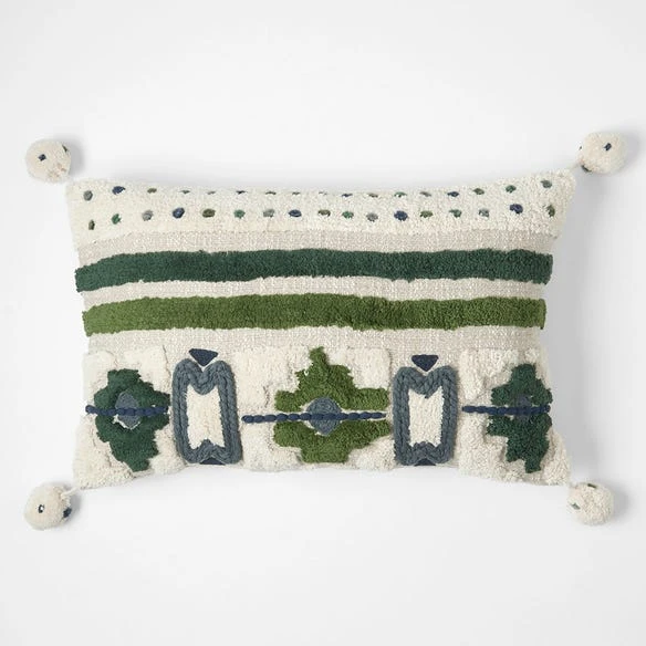 Morgan & Finch Kota Tufted Cushion - Green/Ivory 4 Morgan & Finch Kota Tufted Cushion - Green/Ivory - Image 2