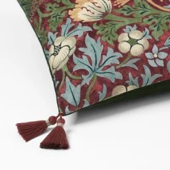 Morris & Co Strawberry Thief Cushion - Crimson/Slate