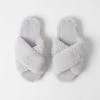 Morgan & Finch Fur Cross Over Slide - Pale Grey