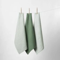 Morgan & Finch Yarn Dye Stripe Tea Towel Set Of 3 - Khaki