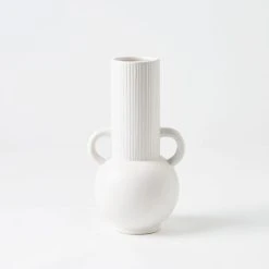 Morgan & Finch Flounder Ribbed Double Handled Urn - White
