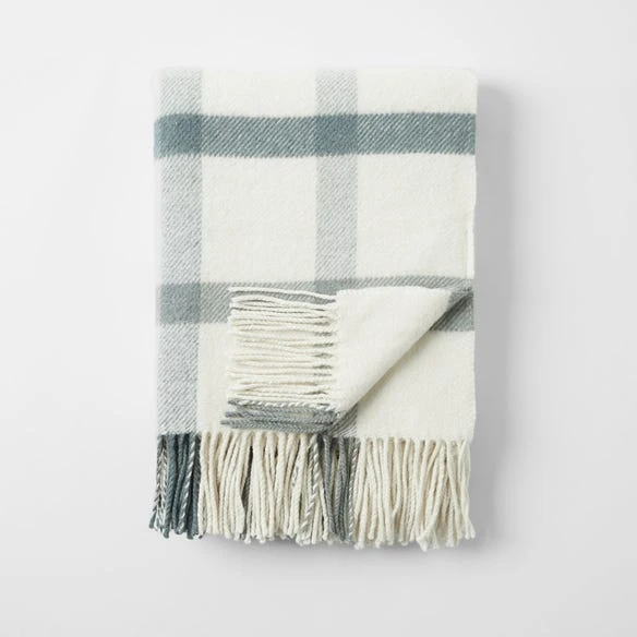 Morgan & Finch Swansea Woollen Checked Throw - Natural Olive 4 Morgan & Finch Swansea Woollen Checked Throw - Natural Olive - Image 2