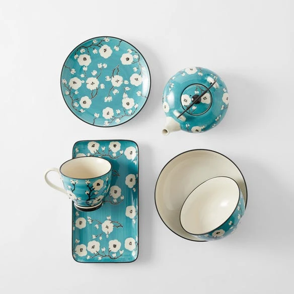 Morgan & Finch Cherry Blossom Rectangle Platter - Teal 3 Morgan & Finch Cherry Blossom Rectangle Platter - Teal
