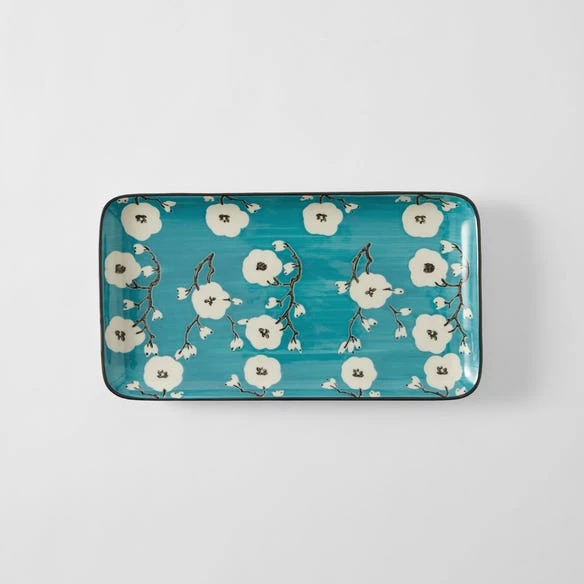 Morgan & Finch Cherry Blossom Rectangle Platter - Teal 4 Morgan & Finch Cherry Blossom Rectangle Platter - Teal - Image 2