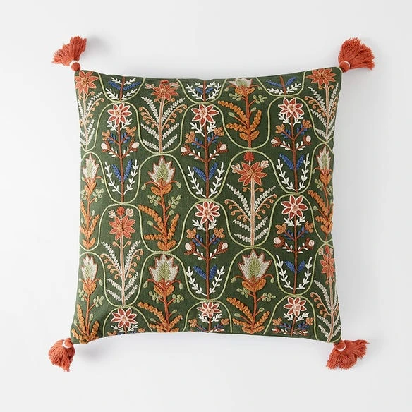 Botany Embroidered Cushion - Sage/Multi 4 Botany Embroidered Cushion - Sage/Multi - Image 2