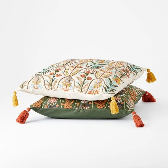 Botany Embroidered Cushion - Sage/Multi 5 Botany Embroidered Cushion - Sage/Multi - Image 3