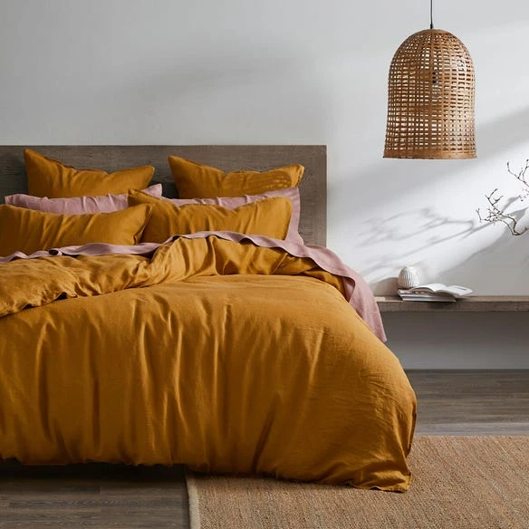 Morgan & Finch Milano Linen Quilt Cover - Mustard 4 Morgan & Finch Milano Linen Quilt Cover - Mustard - Image 2