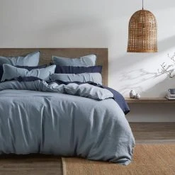 Morgan & Finch Milano Linen Quilt Cover - Smoke Blue -Morgan & Finch Shop G MILANO 010803 00480 P