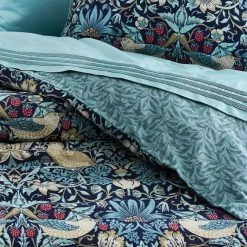 Morris & Co Strawberry Thief Quilt Cover - Ink 9 Morris & Co Strawberry Thief Quilt Cover - Ink -Morgan & Finch Shop M C Strawberry Thief Ink Detail 2 3