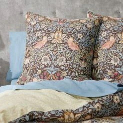 Morris & Co Strawberry Thief Quilt Cover - Chocolate -Morgan & Finch Shop M Co Strawberry Thief Chocolate Euro 1