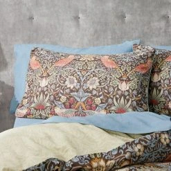 Morris & Co Strawberry Thief Quilt Cover - Chocolate -Morgan & Finch Shop M Co Strawberry Thief Chocolate Pillows 1