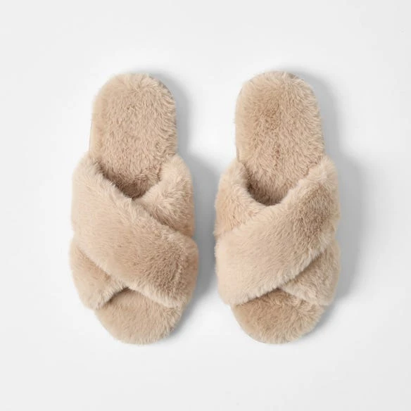 Morgan & Finch Fur Cross Over Slide - Natural 3 Morgan & Finch Fur Cross Over Slide - Natural