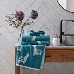 Morgan & Finch Leroy Llama Towel 6 Morgan & Finch Leroy Llama Towel -Morgan & Finch Shop M F Leroy Llama Towels Jewel Blue Ivory 209504 R V2 1