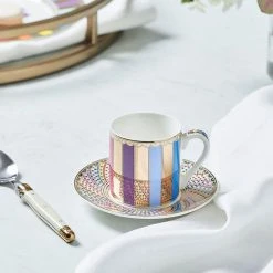 Morgan & Finch Carnival Stripe Dining -Morgan & Finch Shop M F Miss Carnival Stripe Coffee Cup Saucer 20452001 cb 1