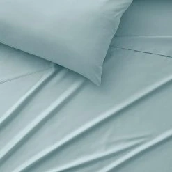 Morgan & Finch York 375 TC Cotton Sateen Sheet Set - Aquamarine -Morgan & Finch Shop M F S23 York Aquamarine SS Detail Alt SI 6